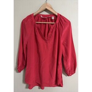 Max Studio Women's Size Small Red 3/4 Sleeve 100% Silk V Neck  Casual Blouse